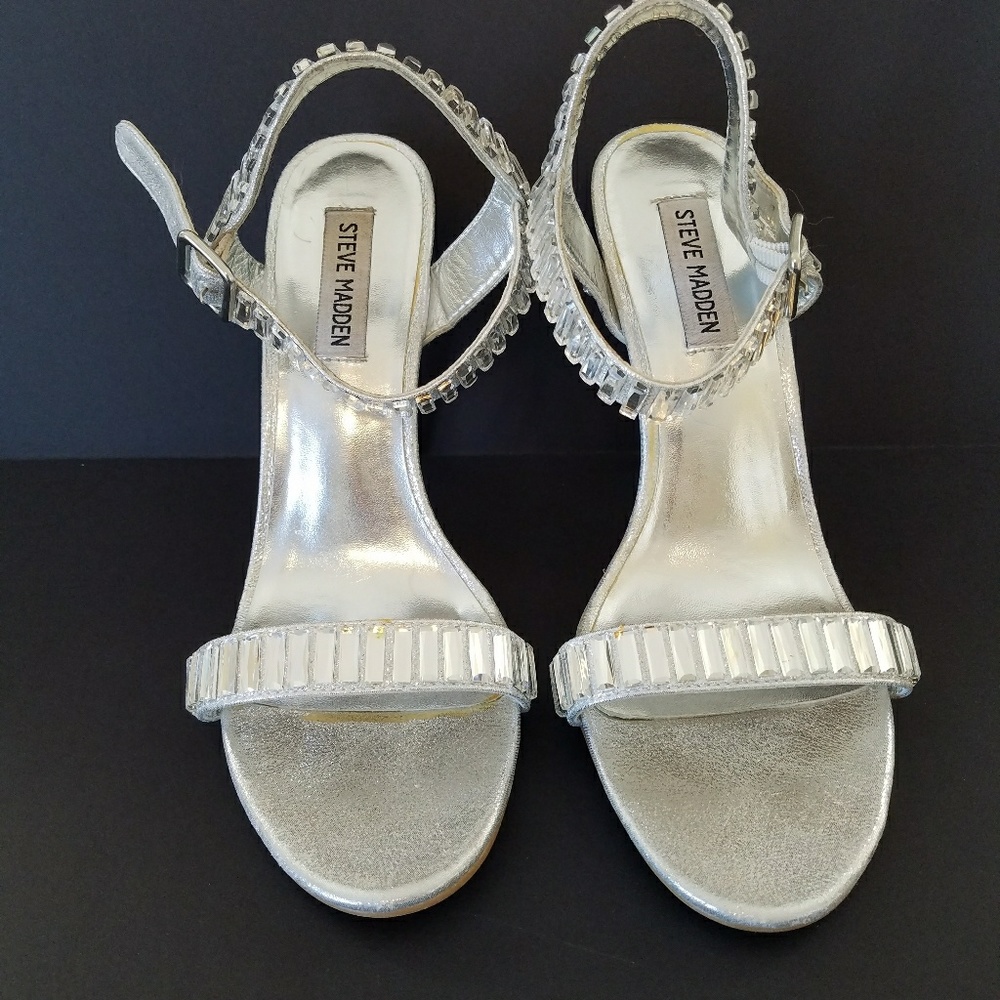 Steve Madden high silver heel sandal/eve/wedding - Picture 1 of 7